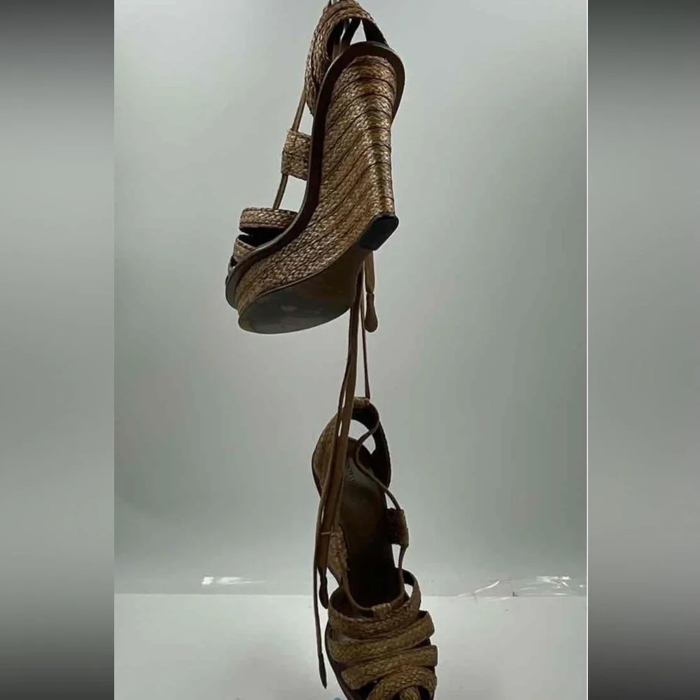 Women’s Bottega Veneta Platform Wedge Braided Wedge Sandals - Brown Size 39